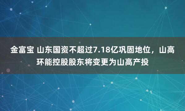 金富宝 山东国资不超过7.18亿巩固地位，山高环能控股股东将变更为山高产投